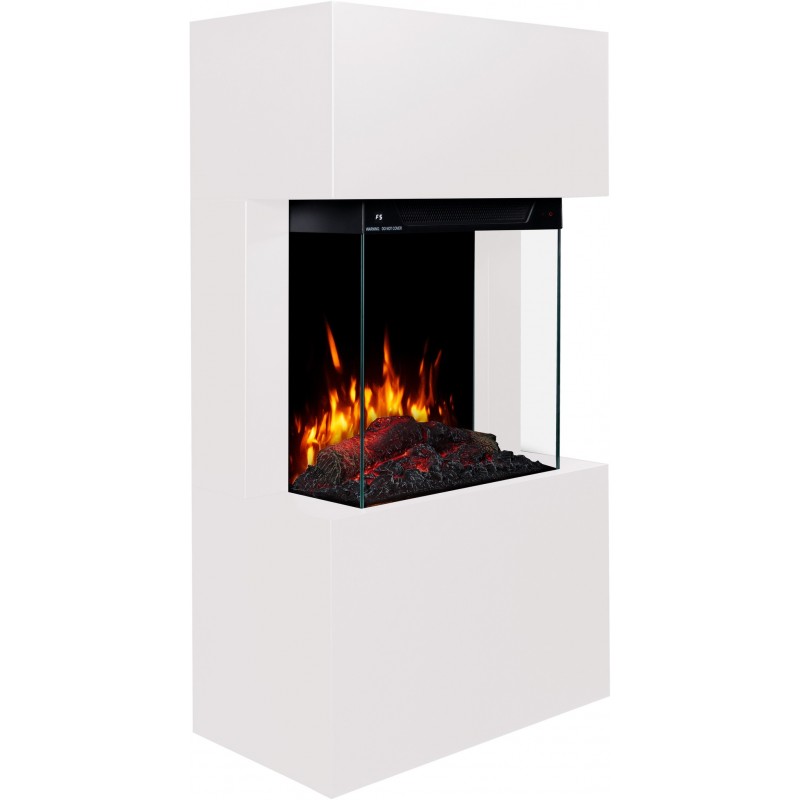 TEXEL 3D Caminetto elettrico bianco con rivestimento + SUONO - AFLAMO