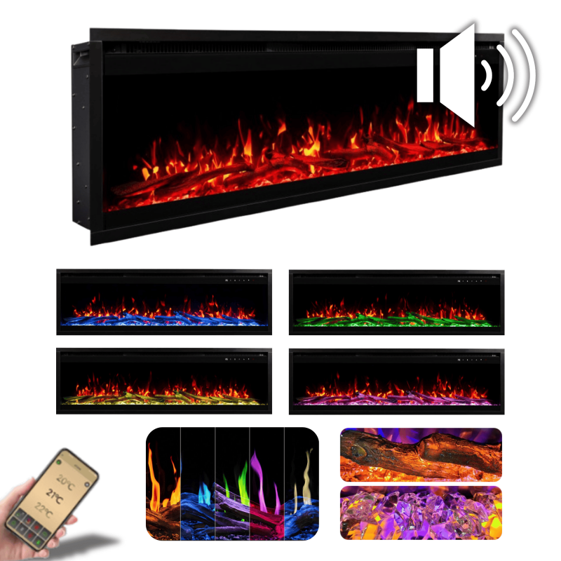 ROYAL PRO 160 cm, Caminetto elettrico a LED da parete e da incasso AFLAMO